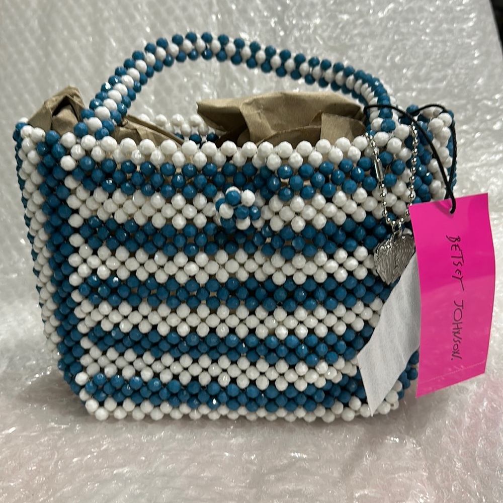 Betsey Johnson Blue and white beads tote bag